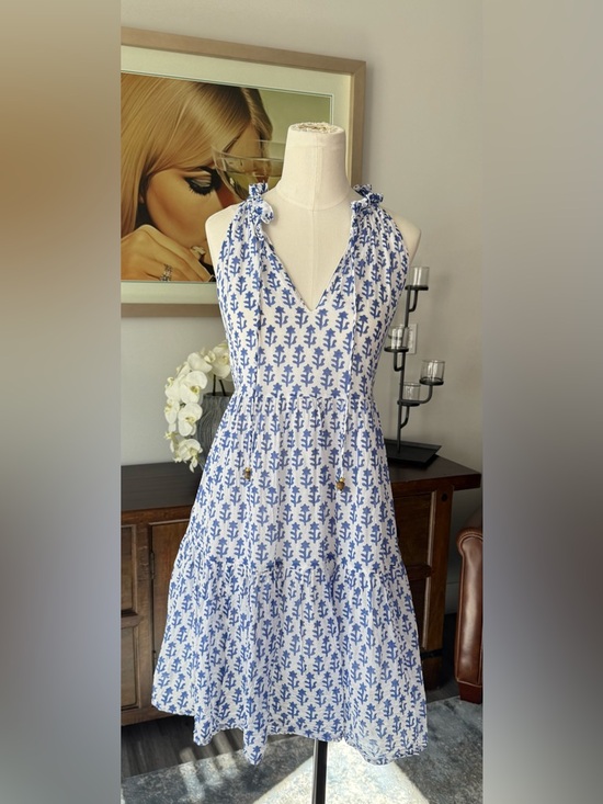 Oliphant Dresses & Skirts - Oliphant Flora Blue Sleeveless Tiered Short Dress